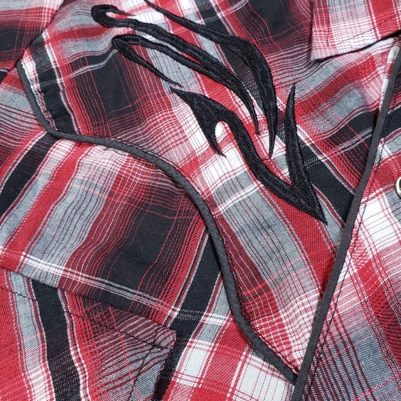 Ely Cattleman Pearl Snap Western Shirt Men S Red Black Embroidered Southwest - Picture 6 of 11